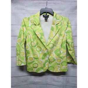 Briggs New York Size 12 Bright Fun Yellow Green Circle Print Jacket Blazer